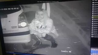 Chick Pees On Security Cam By Car