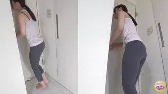 DLSL-512 03 Unbearable wetting shame during yoga class. Dark pee stains spreading in gray tights