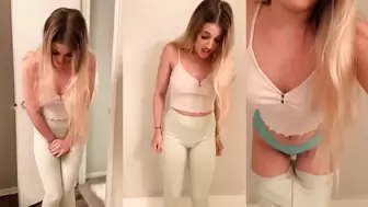 Desperate Blonde Teen Pissing Herself