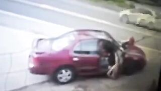 Girl Taking a Piss in a Highway Motel Parking Lot Dog Almost