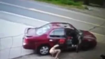 Girl Taking a Piss in a Highway Motel Parking Lot Dog Almost