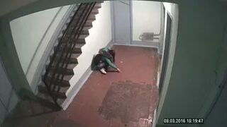 Russian teen peeing in stairwell