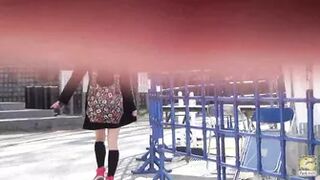 PM172 02 Peeing girls reaction on hidden camera. Outdoor urination peeping