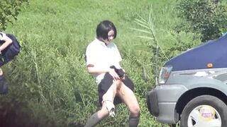 DLSL-021 02 Schoolgirls peeing pranks Mischievous outdoor pissing voyeur