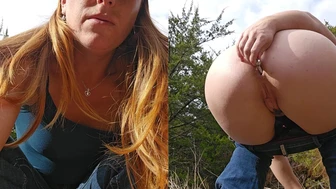 NaughtyRedFarmgirl - Desperate pee with my heavy metal butt plug