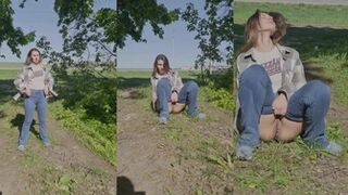 mystickate - Just look at this dirty girl, peeing by the road!