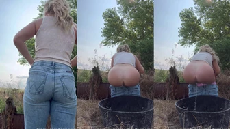 farmerali - Peeing outside in a tub!