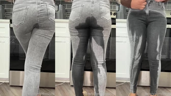MissZola - Wetting jeans while cooking a quick meal