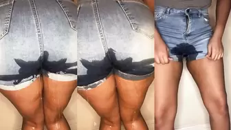 Girl Wetting Her Jeans Shorts In Tub