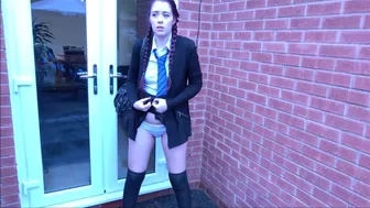 Schoolgirl Poppy Wets Outside