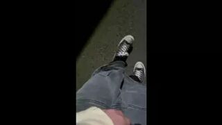 Girl pees her skirt walking down the street