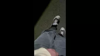 Girl pees her skirt walking down the street