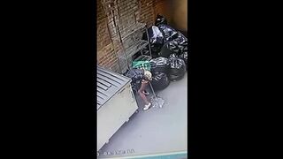 Cctv catches NYC chick pissing by the garbage