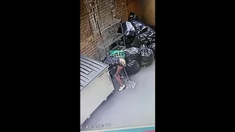 Cctv catches NYC chick pissing by the garbage