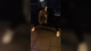 Drunk blonde falls down trying to piss