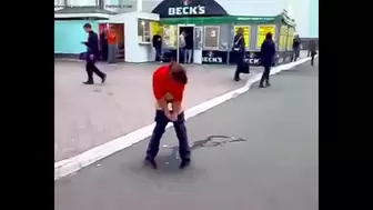 Drunk lady pees on the road