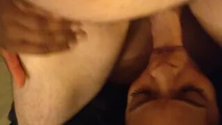 Deli girl takes massive hands free facial cumshot after mouthfuck