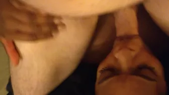 Deli girl takes massive hands free facial cumshot after mouthfuck