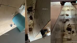 Female hand groove dry toilet candid filming - full screen of feces diarrhea eighth issue 66V