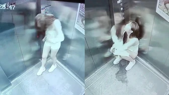 Beautiful girl peeing in the elevator