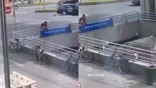 She was pissing on a stranger on the escalator!