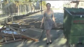 Naughty girls pee on abandoned couch