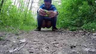 All natural. Ingrid is peeing and wiping herself with a leaf