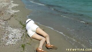 Natalie - Drunk Natalie Starts Pissing Her Shorts On The Beach