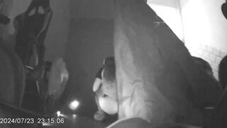 Desperate Chinese girl peeing in the storage room of an internet café with no toilet