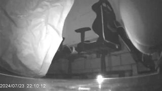 Desperate Chinese girl peeing in the storage room of an internet café with no toilet