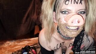 Extreme disgusting shit and puke swallowing pig