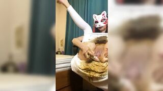 PooGirl - vomiting several times from chewing shit and shit in white pantyhose, fisting