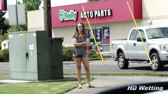 Casually Wetting Her Shorts in Public