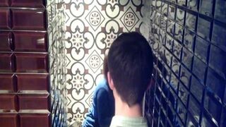 girl with friend uses toilet