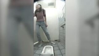 15385506 Looking into the Japanese style toilet of beautiful women from the front