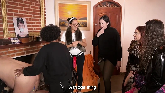 Loser slave loses bet against 7 Dommes and is gangbanged