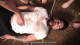 Nara, Vibora, Bimby and Thay: Filthy Feet, Spit and Ashes for a Pig Slave (720 EN-sub) Dirty Feet - Foot Humiliation - Spitting - Human Ashtray - Slave Degradation