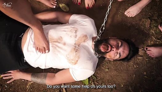 Nara, Vibora, Bimby and Thay: Filthy Feet, Spit and Ashes for a Pig Slave (720 EN-sub) Dirty Feet - Foot Humiliation - Spitting - Human Ashtray - Slave Degradation