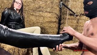 Goddess Serena & Mistress Krush - Brutal Barnyard Ballbusting