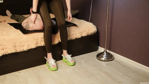 098 1 Party I spat in my shoes and then I put them on, so now my feet are all wet with my spit Now I'm gonna make my slave clean everything off my feet with your tongue