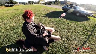 Alexis Luna outdoor black gi mixed wrestling domination