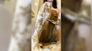p00girl - I poop, tear, put white pantyhose into my pussy and rub shit all over my body